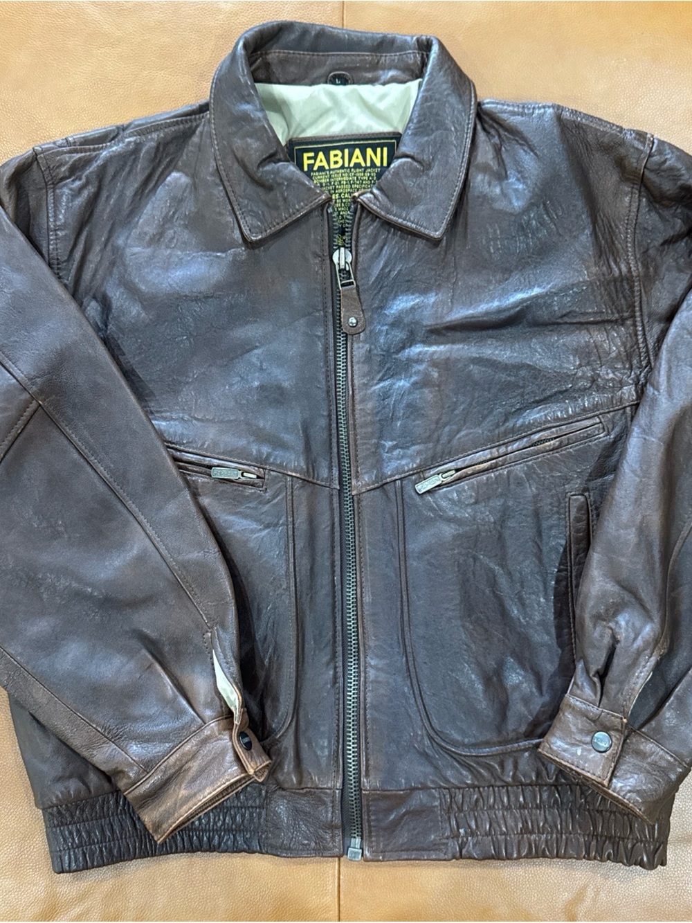 Vintage 90s Fabiani Genuine Leather Bomber Jacket Men’s Large Brown Full Zip